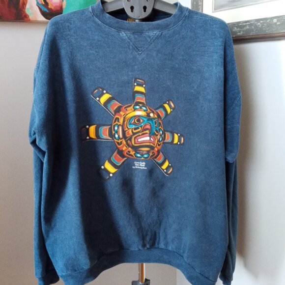 Vintage kwa-Gulth Sun Mask First Nations Artist Richard Hunt Sweatshirt size XL - Picture 1 of 11